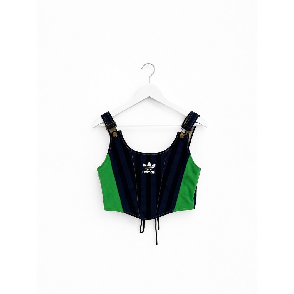 adidas Originals Reworked Corset Crop Top Navy Green Stripe Lace-Up Bustier XS